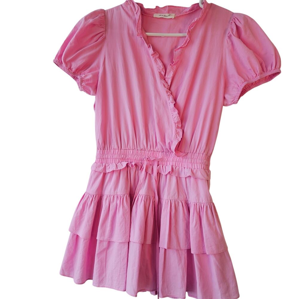 Idem Ditto Pink Tiered Ruffle Shorts Romper Medium Preppy Barbie Core Cottage